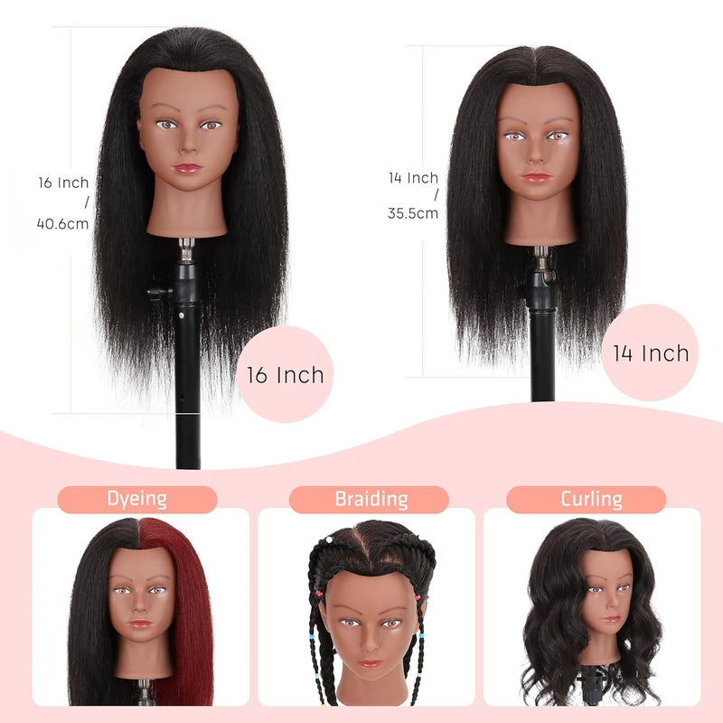 Demides Mannequin Head Human Hair with Stand, 100% Real Human Hair Mannequin Head for Braiding, Hair Mannequin Head for Hair Styling with Stand Tripod - Image 3